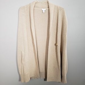 Chico's Tan Knit Short Sleeve Cadigan With Pockets